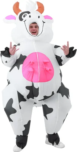 Vista 2 de RHYTHMARTS Disfraz inflable de vaca para adultos, disfraz inflable divertido para Halloween, Navidad Bobo Vaca
