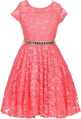 Vista 33 de Little Girl - Vestido de niña con manga de encaje y cinturón de piedras