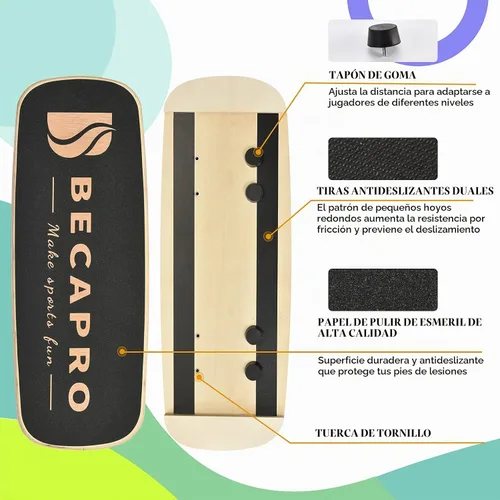 Vista 4 de Tabla de equilibrio con tapones ajustables de madera - 3 opciones de distancia diferentes - Equipo de ejercicio de equilibrio para trabajo