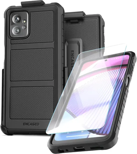 Vista 5 de Encased Funda de cinturón resistente para Moto G Power 5G 2023, funda protectora de cuerpo completo con protector de pantalla templado y clip