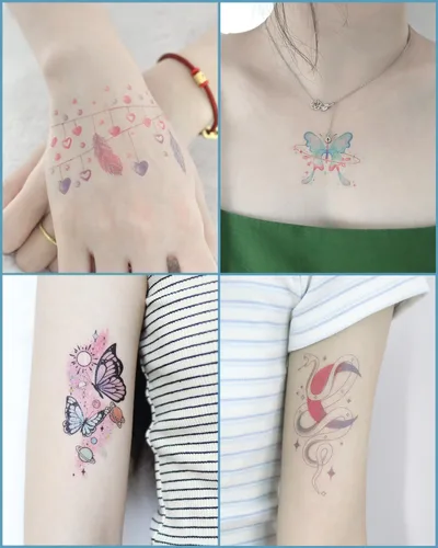 Vista 2 de 20 hojas de tatuajes temporales de mariposa que brillan en la oscuridad para mujeres, flores luminosas, mariposas, alas de tatuaje, calcomanías