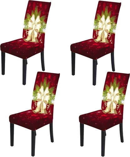 Vista 8 de Fundas para sillas de Navidad, fundas elásticas para sillas, fundas protectoras lavables para comedor, ceremonia, hotel, ChrismasBell - Paquete de 2