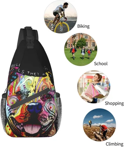 Vista 7 de Hicyyu Pitbull Florecent - Bolso bandolera para exteriores, unisex, para adultos jóvenes, senderismo, mochila, Perro Pitbull Florecent, Mochilas