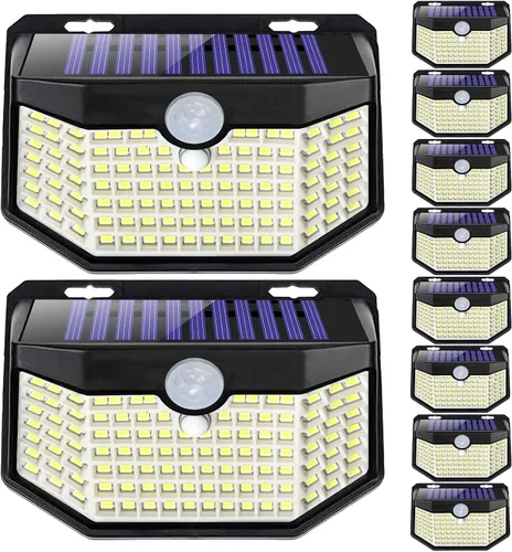 Vista 9 de HMCITY Luces solares para exteriores, 120 LED con 3 modos de iluminación, luces de pared con sensor de movimiento, IP65, impermeable, alimentadas