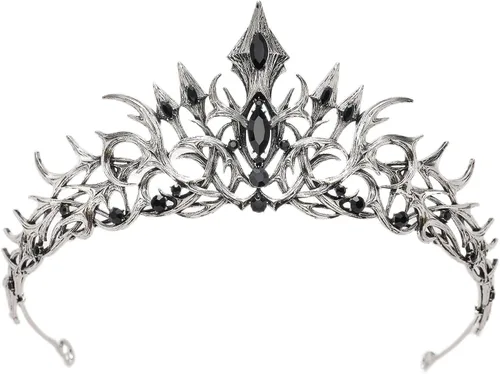 Vista 9 de SWEETV Black Gothic Crown, Witch Evil Queen Crown for Cosplay Halloween 1. negro+plata antigua