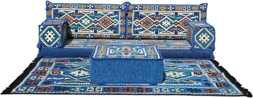 Vista 10 de arabicsofa Sofá Tradicional Árabe para Piso – Juego de Cojines Modulares para Sala de Estar Azul