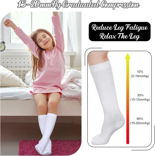 Vista 4 de 4 pares de calcetines de compresión para niños, 15-20 mmHg, medias de compresión graduadas para niños