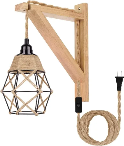 Vista 7 de Frideko - Juego de dos apliques de pared enchufables, lámpara de pared colgante de granja bohemia con cable de enchufe, lámpara de pared con soporte