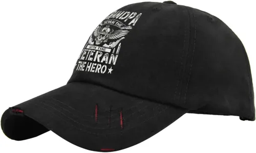 Vista 2 de Grandpa The Mans The Myth with The Veterans The Hero Hats Womens Hat AllBlack Trucker Hats Gifts for Son Hiking Cap