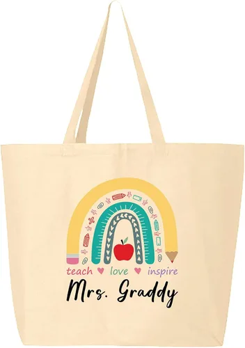 Vista 8 de shop4ever Bolso de compras reutilizable personalizado personalizado para profesor enseñar amor inspirar arco iris jumbo de lona pesada
