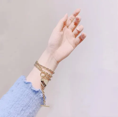 Vista 7 de Juego de collar de pulsera de plata con dije chapado en oro rosa de 18 quilates y cadena de acero inoxidable gruesa con forma de corazón