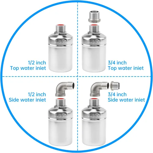 Vista 6 de 2 Pack Water Float Valve,1/2" to 3/4'' 1'' 304 Stainless Steel Fully Automatic Water Level Controller Float Valve