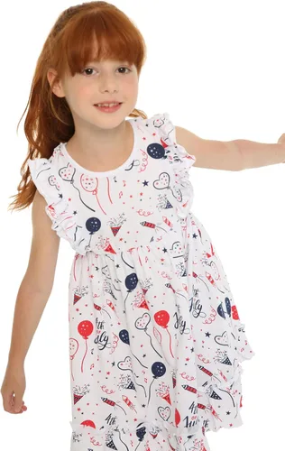 Vista 3 de Mud Kingdom Vestido para niñas del 4 de julio, lindo día de la independencia, bandera estadounidense, manga con volantes, vacaciones de verano