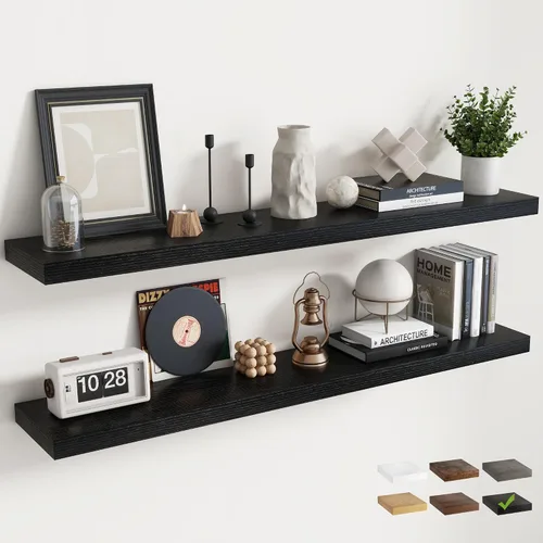 Vista 49 de Estantes flotantes cuadrados de 8 pulgadas para pared, paquete de 3, estantes de baño con veta de madera de 8"D con soportes invisibles, estantes