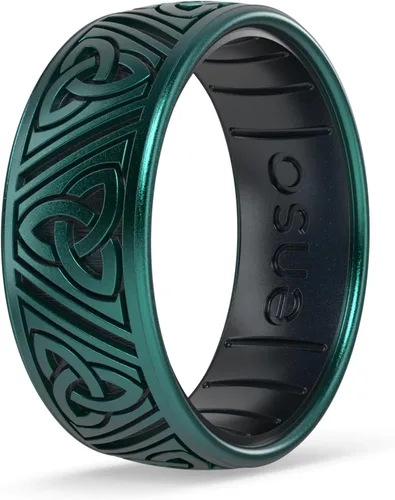 Vista 9 de Enso Rings Anillo de silicona grabado de la colección Celtic - Diseño cómodo y flexible Claddagh - Oro Antiguo/Dragón