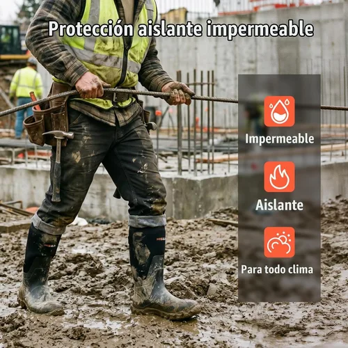 Vista 7 de HISEA Botas de lluvia mejoradas para hombre, botas de goma de neopreno aisladas impermeables con vástago de acero, botas de trabajo duraderas Negro