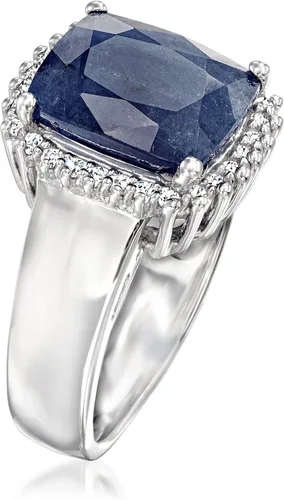 Vista 3 de Ross-Simons 4.50 Carat Sapphire and .20 ct. t.w. White Topaz Ring in Sterling Silver