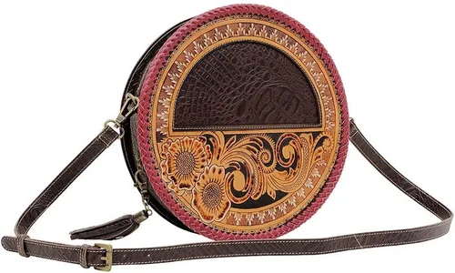 Vista 2 de Myra Bag Bolso redondo de cuero occidental para mujer - Bolso cruzado de hombro