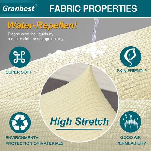 Vista 3 de Granbest Funda de Sofá Premium Repelente al Agua de Alta Elasticidad Funda Deslizable para Sofá de Tela Súper Suave (Beige, Grande)