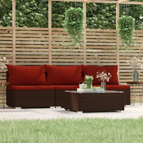 Vista 25 de Brown Wicker Patio 3-Seater Sofa with Cushions, PE Rattan Outdoor Seating Set with Steel Frame Brown and Cinnamon Red