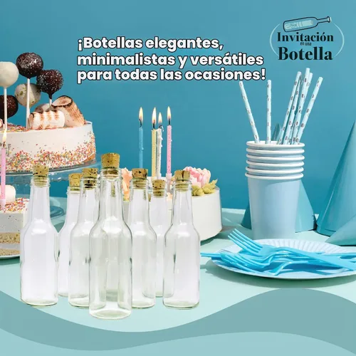 Vista 2 de Botellas de vidrio y corchos para invitaciones de botellas, botellas decorativas, botellas de vidrio para manualidades, transparentes, (5.5 onzas)