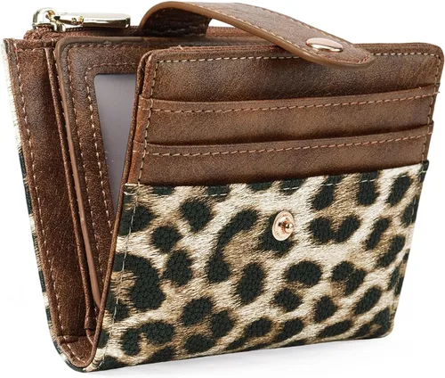 Vista 13 de GOIACII - Cartera pequeña para mujer de cuero genuino con bloqueo RFID, bolsillo con cremallera, plegable, tarjetero con ventana