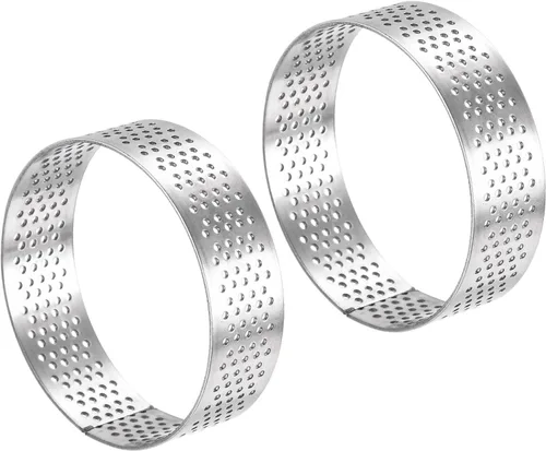 Vista 11 de uxcell 2 anillos de acero inoxidable para hornear, anillo perforado de mousse para hornear, resistente al calor, 1.7 pulgadas de diámetro, 0.8