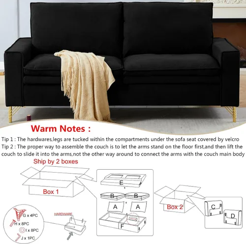 Vista 3 de mikibama Sofá jacquard de 78.54 pulgadas para sala de estar, sofás modernos de mediados de siglo con patas de metal dorado, sofá suave armado de 3