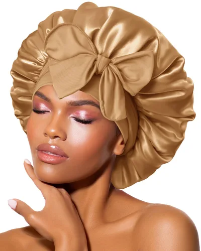 Vista 26 de BONNET QUEEN - Gorro de seda para dormir de BONNET QUEEN, gorro de satén para dormir con banda de amarre ajustable, para cabello rizado, de una sola