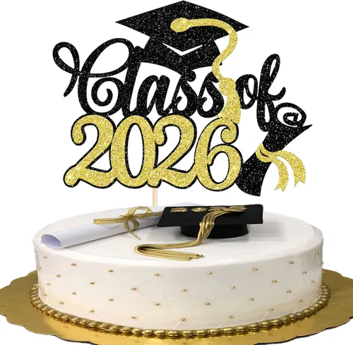 Vista 10 de Rsstarxi 1 paquete de decoración de pastel con purpurina para la clase de 2026, decoraciones de graduación 2026, tapa de felicitaciones