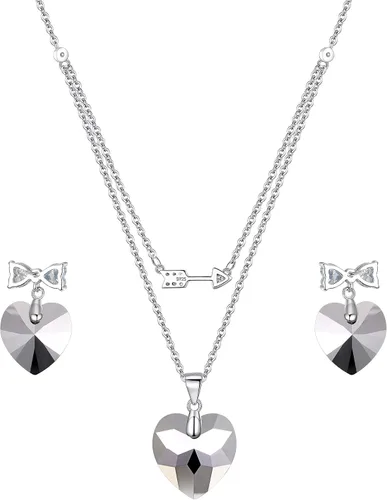 Vista 6 de EleQueen Juego de collar y pendientes de plata de ley 925 con diseño de flecha de Cupido y corazón