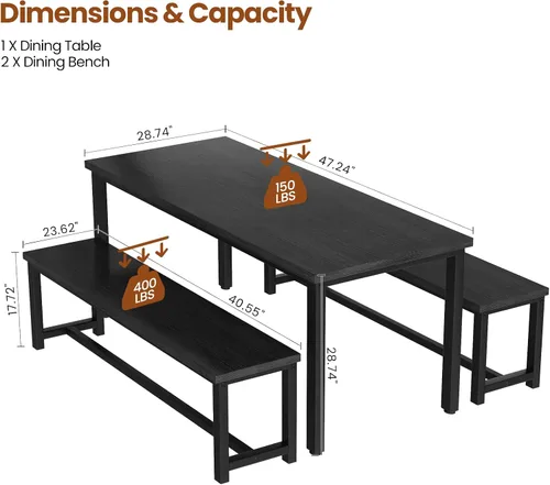 Vista 3 de DKLGG Dining Table Set for 4, Wooden Kitchen Table with 2 Dining Bench