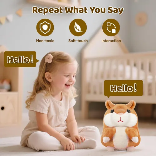 Vista 2 de SANJOIN Juguetes para niños pequeños, hámster parlante repite lo que dices para niños y niñas, animales de peluche, juguete sensorial interactivo