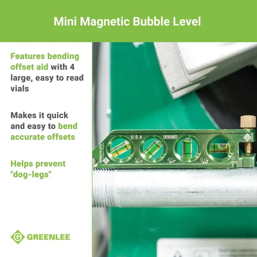 Vista 4 de Greenlee L77 Mini Nivel Magnético de Burbuja con Ayuda de Desplazamiento para Doblado de Conductos