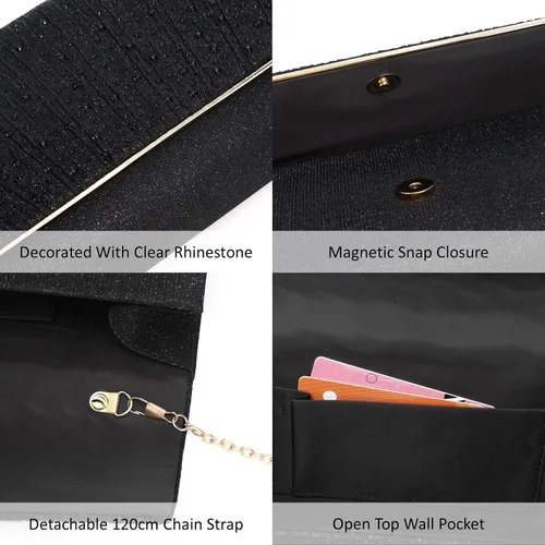 Vista 7 de DETARA Bolsas de noche para mujer, con lentejuelas con purpurina, bolso de mano brillante para mujer, bolso formal de boda, fiesta, baile
