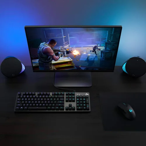 Vista 2 de Teclado mecánico para juegos Logitech G512, edición especial, teclas retroiluminadas RGB Lightsync, interruptores de teclas GX Blue Clicky, carcasa