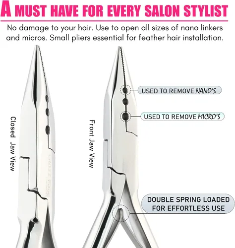 Vista 3 de Herramientas de extensión de cabello con asas suaves, mini 3 agujeros, microcuentas de silicona y nanoanillos, extensiones de cabello, alicates