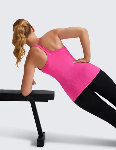 Vista 3 de CRZ YOGA - Camisetas deportivas para mujer, sin mangas, sin costuras, con espalda cruzada y brasier incorporado, camisetas para entrenamiento