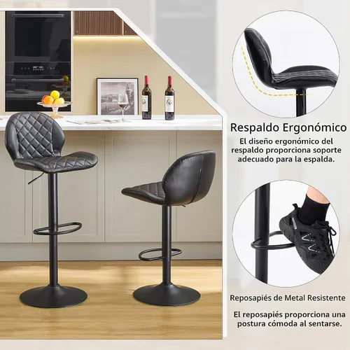 Vista 5 de FIRAVOE Juego de 2 taburetes giratorios modernos de altura de mostrador Negro