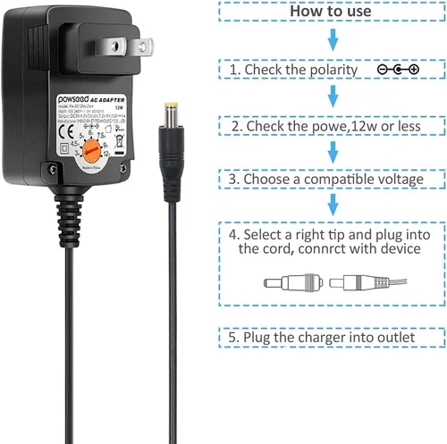Vista 7 de Powseed Adaptador universal de CA de 3 V, 4,5 V, 5 V, 6 V, 7,5 V, 9 V, 12 V, adaptador de corriente CA/CC de 12 W, para elecronics, routers