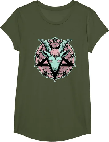 Vista 95 de Camiseta Kawaii Paste Creepy Goat Pentacle, Negro
