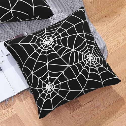 Vista 7 de Juego de 2 fundas de almohada de Halloween de 16 x 16 pulgadas, fundas cuadradas de lino decorativas de lino para el hogar, la cama o el sofá