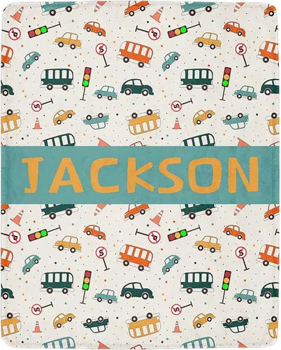 Vista 19 de Artsadd Mantas personalizadas con nombre y diseño de transporte para bebé niño de 30 x 40 pulgadas, manta personalizada de camión con nombre