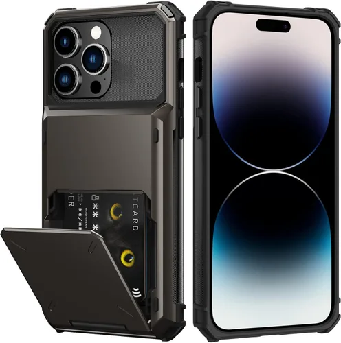 Vista 23 de Nvollnoe Funda para iPhone 14 con tarjetero [almacena 5 tarjetas] Funda tipo cartera de doble capa resistente a prueba de golpes con ranura oculta