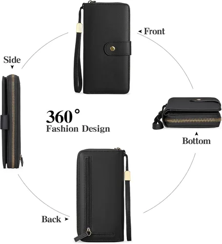 Vista 3 de GAEKEAO Cartera de mano para mujer, con bloqueo RFID, de piel, de gran capacidad, con correa de mano