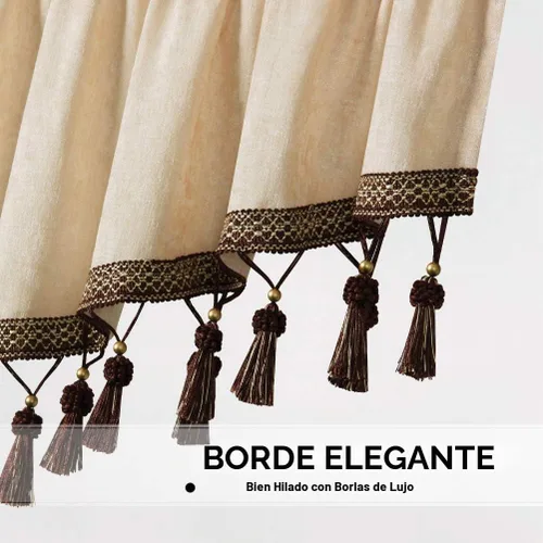 Vista 4 de ELKCA Cortinas de doble cara de felpilla para ventana de cocina, 52x18, bolsillo para barra, cenefa color beige para sala de estar, paquete de 1