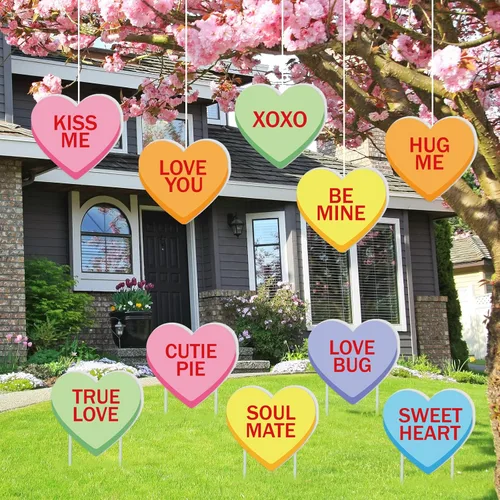 Vista 4 de Whaline 10 Piezas Letreros de Patio del Día de San Valentín con 20 Piezas Estacas Decoración de Corazón de Dulce de Conversación para Boda Césped