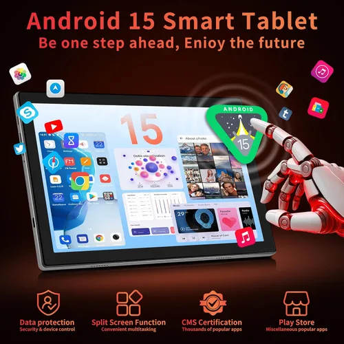 Vista 5 de Tablet Android con teclado, tableta Android 15 de 10 pulgadas con 24 GB (4 + 20) RAM+128 GB de ROM (1 TB expandible), 8 núcleos, 7200 mAh, WiFi 5G