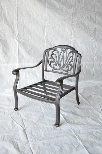 Vista 4 de Elizabeth Club Chair - Juego de 4 sillas de aluminio fundido sólido, color bronce oscuro, cojines de nogal