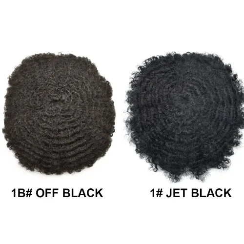 Vista 3 de Afro Toupee para hombres negros, sistema de reemplazo de cabello humano brasileño para hombres afroamericanos africanos afroamericanos, piezas